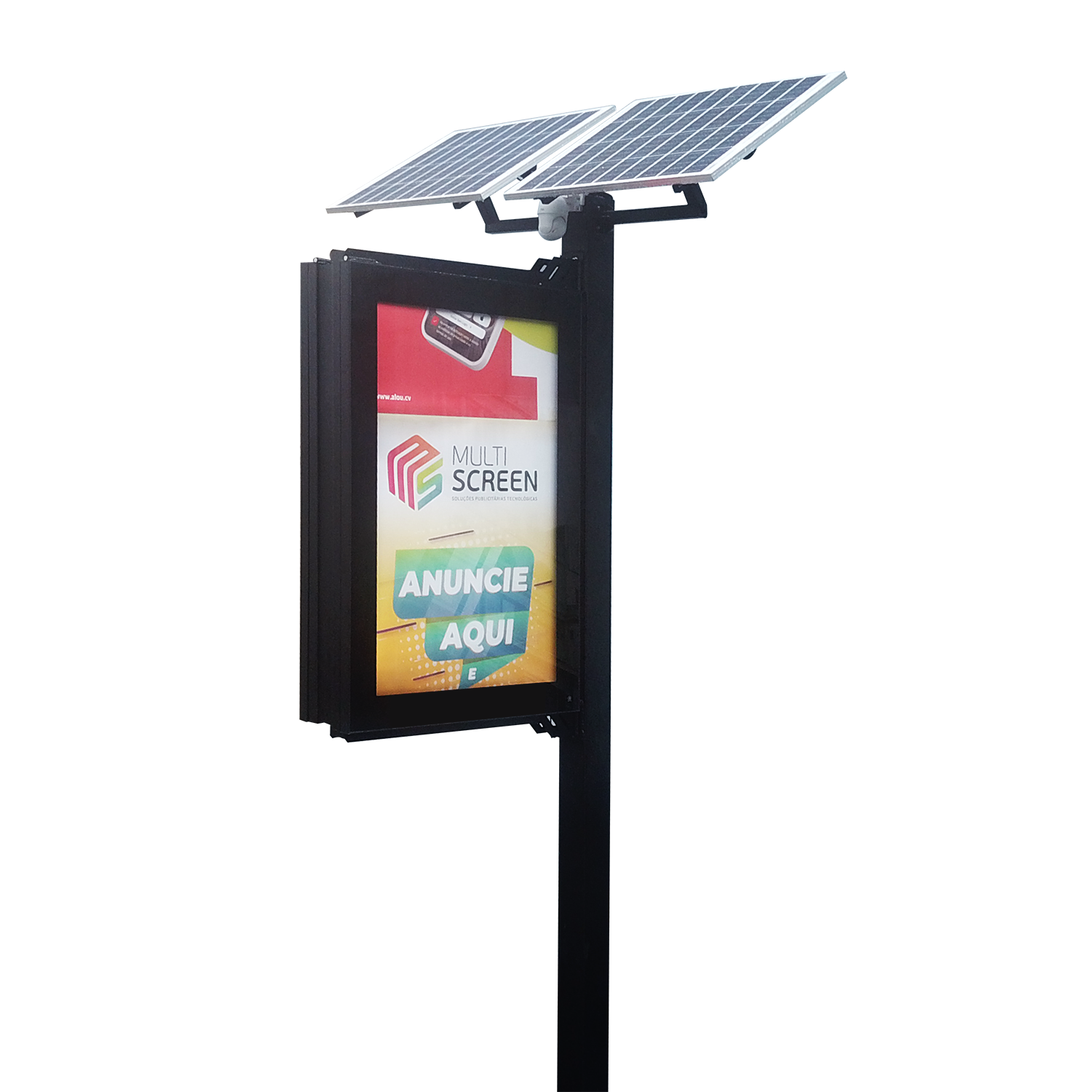 Street pole scrolling poster light box with solar panel