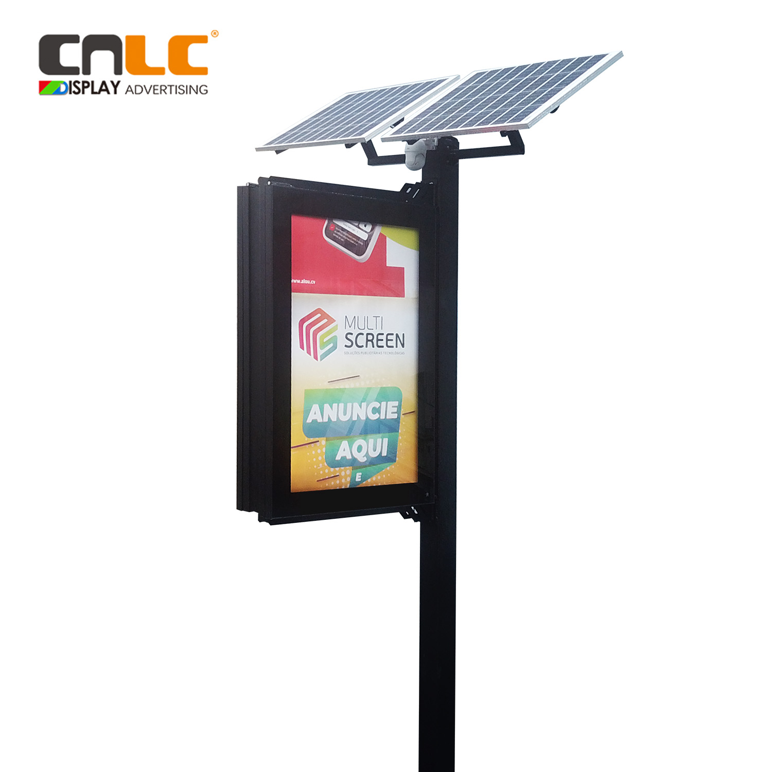 Street pole scrolling poster light box with solar panel