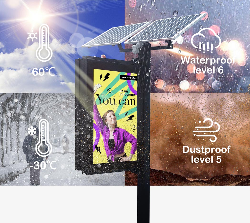 Solar-powered pole advertising screens