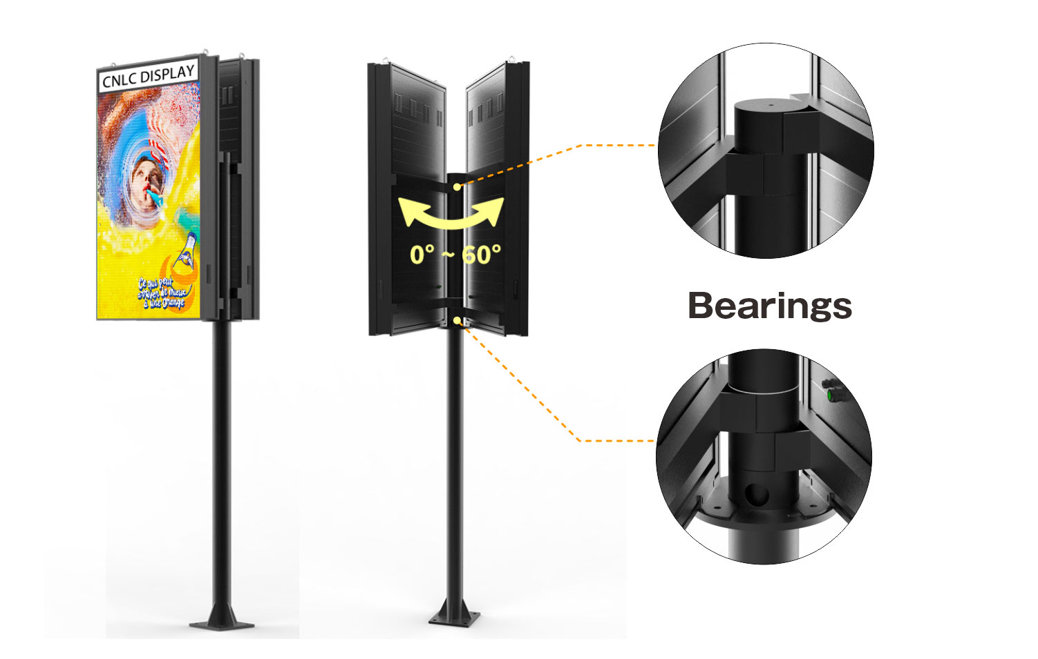 0°~60° Adjustable Rotation for LED Pole Display
