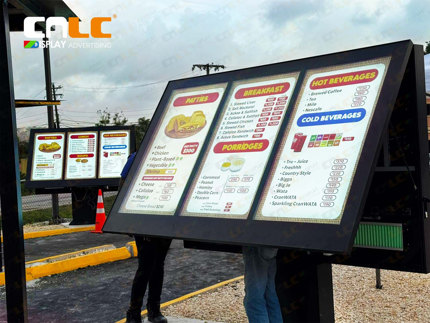 Outdoor digital menu board in real project operation