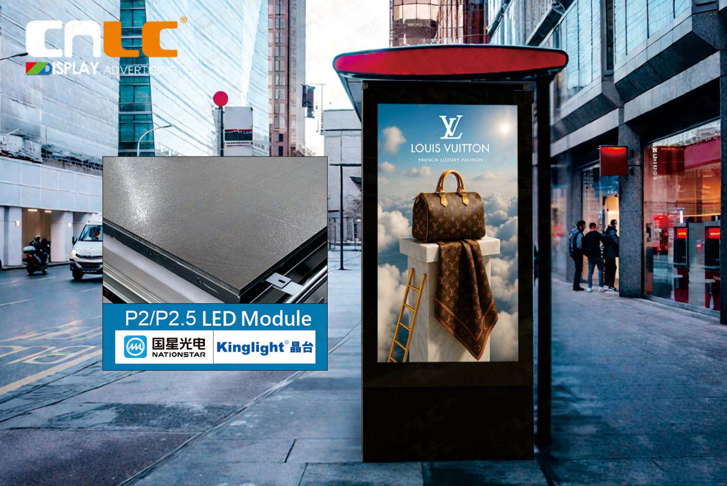 P2 and P2.5 LED modules of bus stop LED totem display for high-brightness outdoor signage