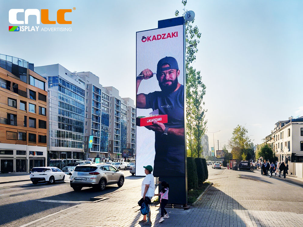 Outdoor LED billboard installed on city street in Central Asia for DOOH advertising