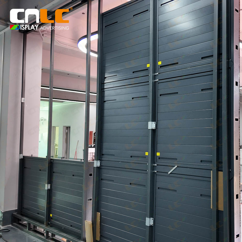 Back view of LED fixed cabinet showing maintenance access and connections