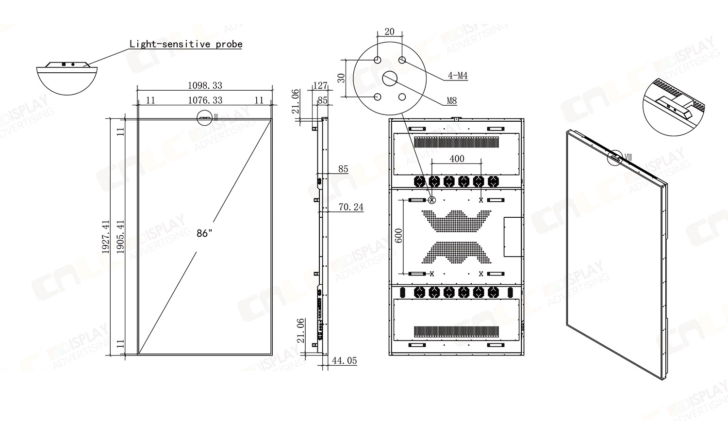 Slim aluminum structure design for easy integration into custom outdoor enclosures