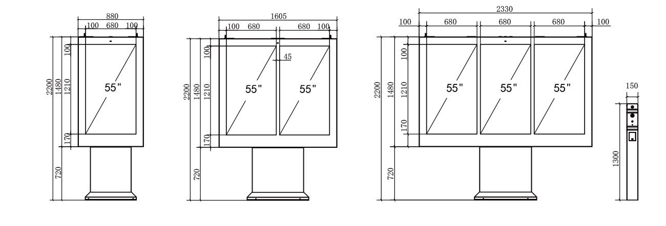 Technical drawing showing dimensions and layout of drive-thru digital menu board for installation planning