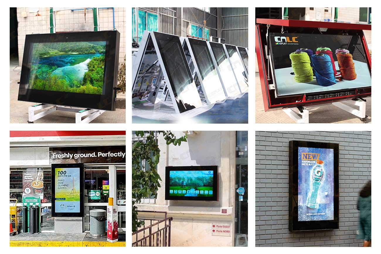 Wall-mounted outdoor LCD digital signage installed in city street project for advertising and public information display