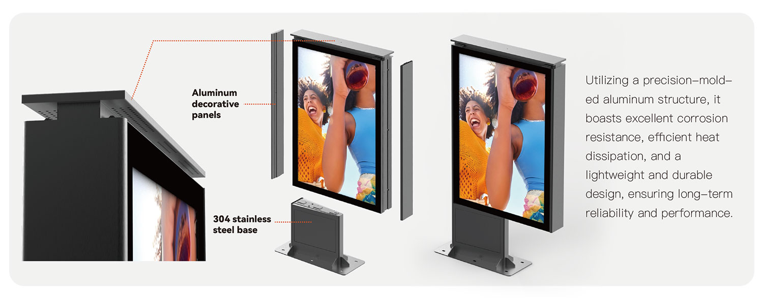 Aluminum structure outdoor LED totem with anti-corrosion design for long-term outdoor durability