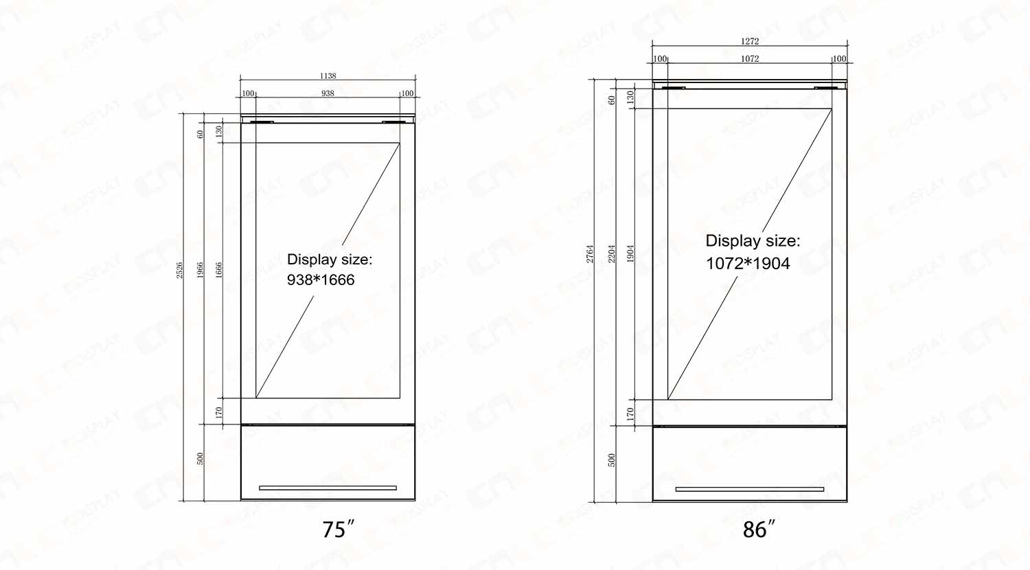 75 inch and 86 inch outdoor LED totem display size options for commercial digital signage solutions