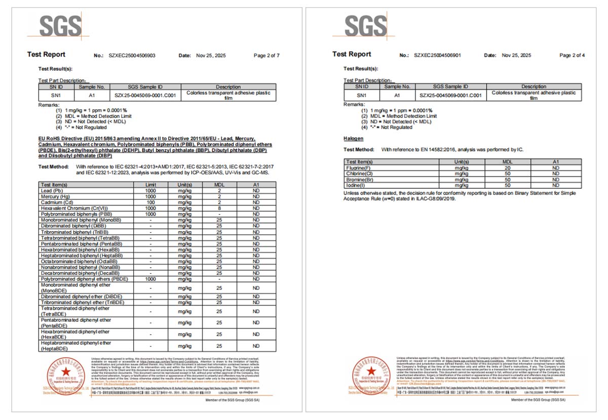SGS certification reports for CNLC IR108U thermal protection film including RoHS halogen and MSDS testing