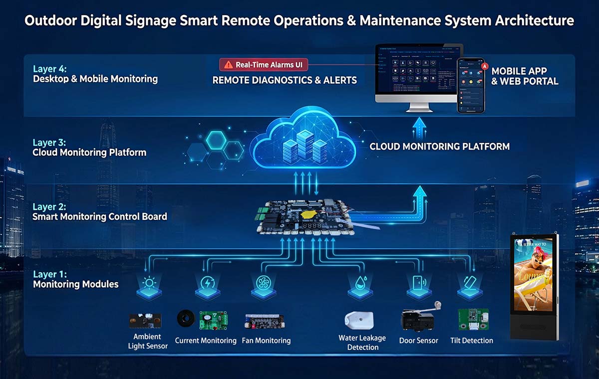 Remote Monitoring System Architecture Smart remote monitoring system architecture for outdoor digital signage and DOOH displays