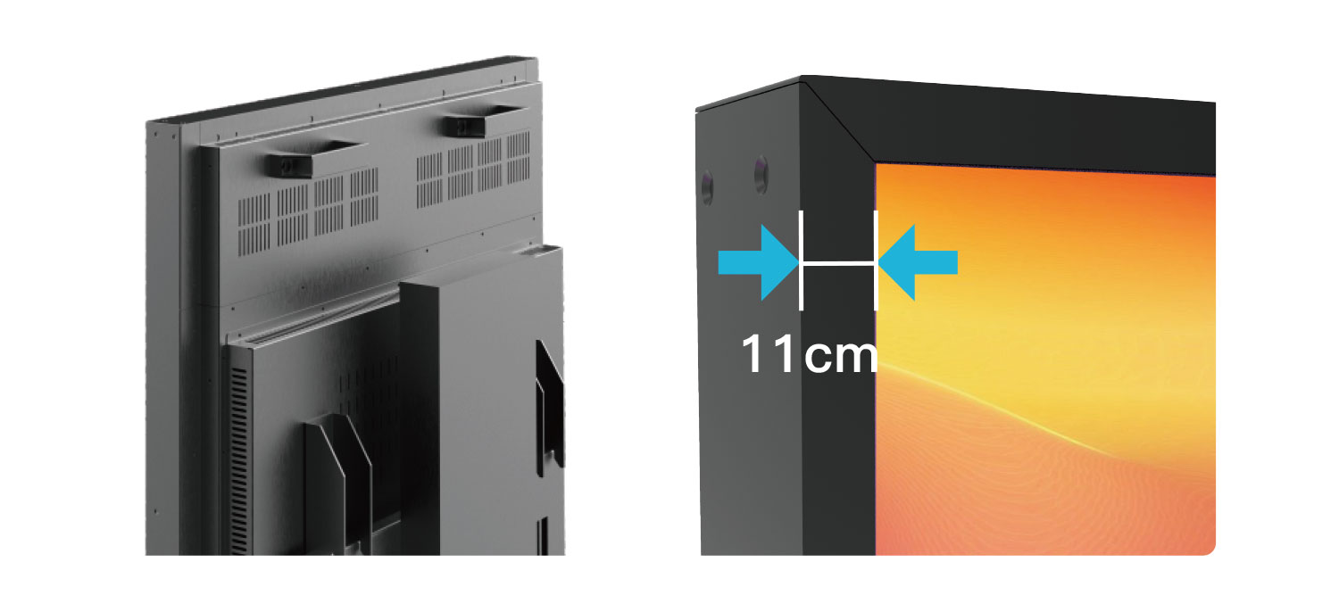 Slim Design, Maximum Impact Retail window display with aluminum frame and 11 cm slim bezel for a clean storefront appearance