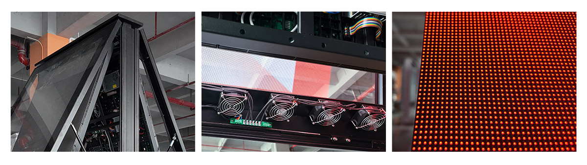 Construction details of the P2.5 outdoor LED totem, featuring an aluminum cabinet structure, optimized cooling design, and high-quality LED modules for reliable outdoor digital signage.