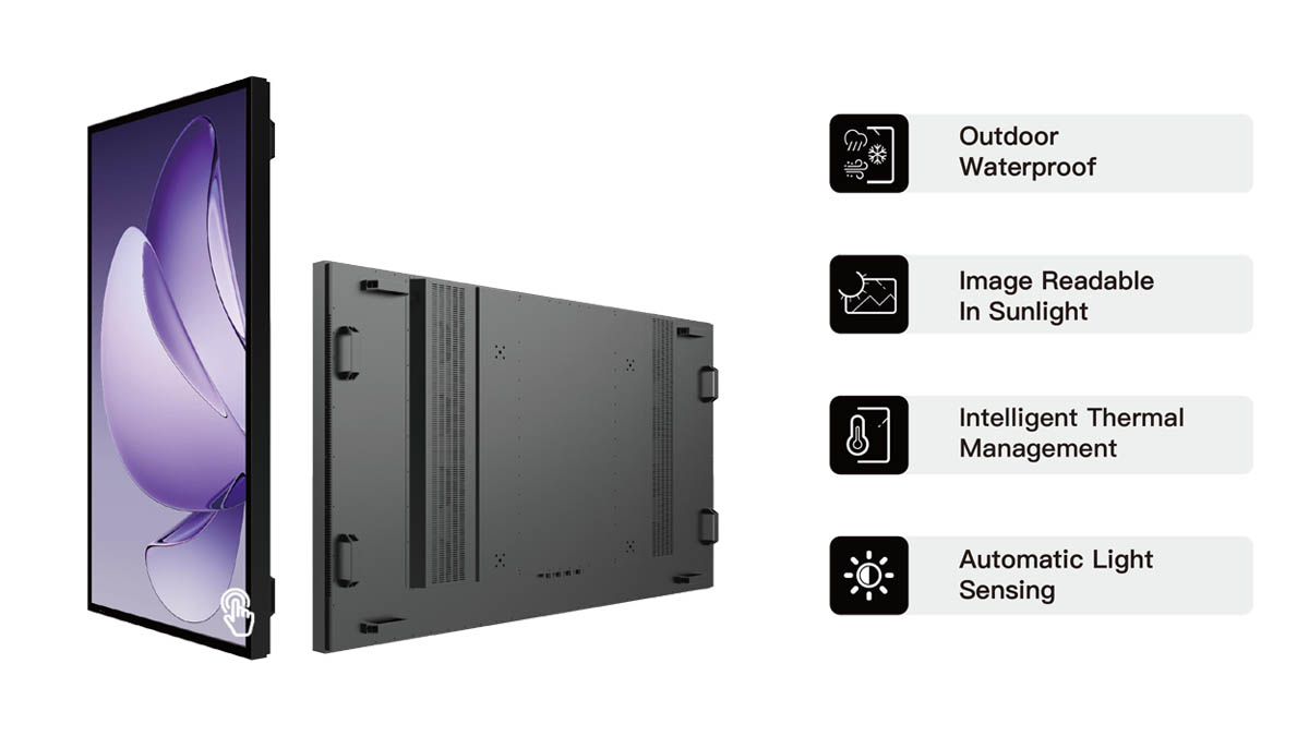 Commercial Outdoor TV | High Brightness Outdoor LCD Display Commercial Outdoor TV with high-brightness 4K display, weatherproof aluminum enclosure, designed for outdoor digital signage, hospitality, retail, and public information applications.