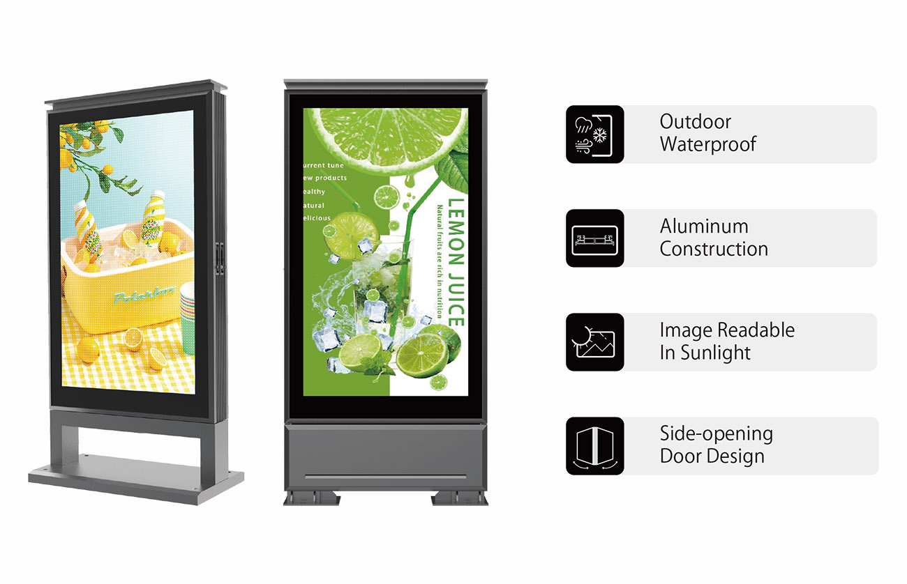 Multiple outdoor LED totem display styles for commercial digital signage projects