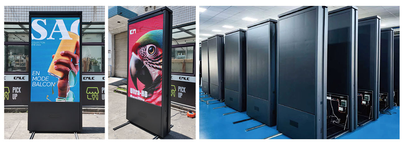 Outdoor LED totem displays in production at CNLC manufacturing facility for global commercial projects