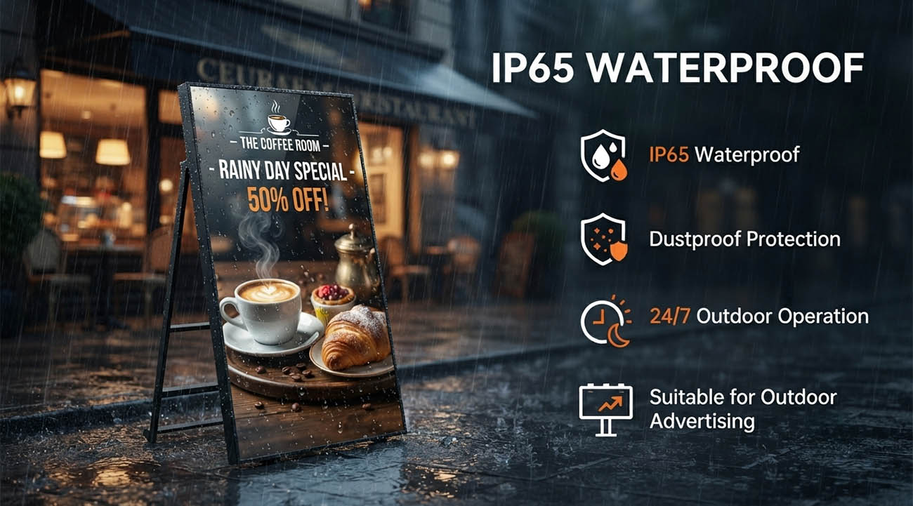 Ready for Outdoor Use IP65 weatherproof portable LED display designed for reliable outdoor use in various weather conditions