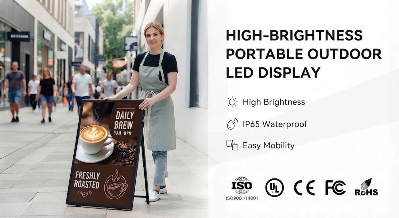 Attract More Foot Traffic Portable LED sign placed outside a retail store for digital advertising and customer engagement