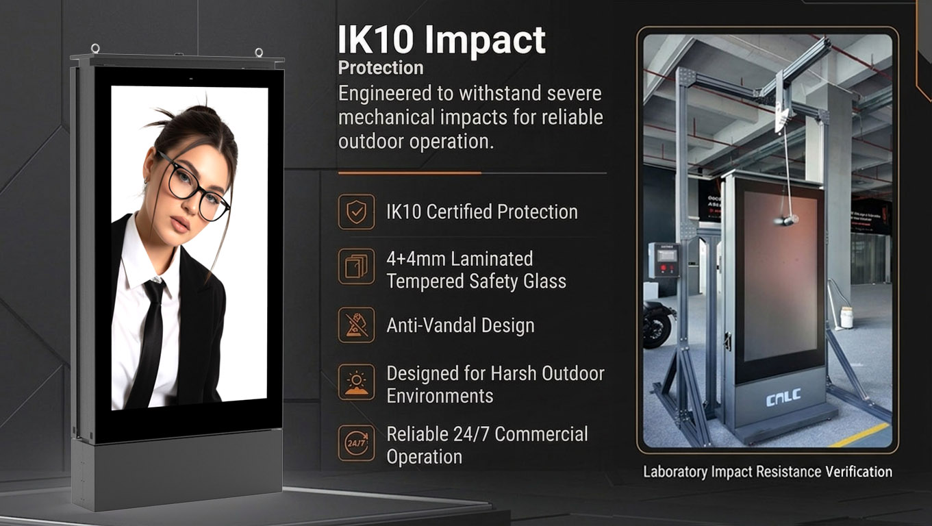 IK10 impact resistant glass protection for outdoor digital signage display