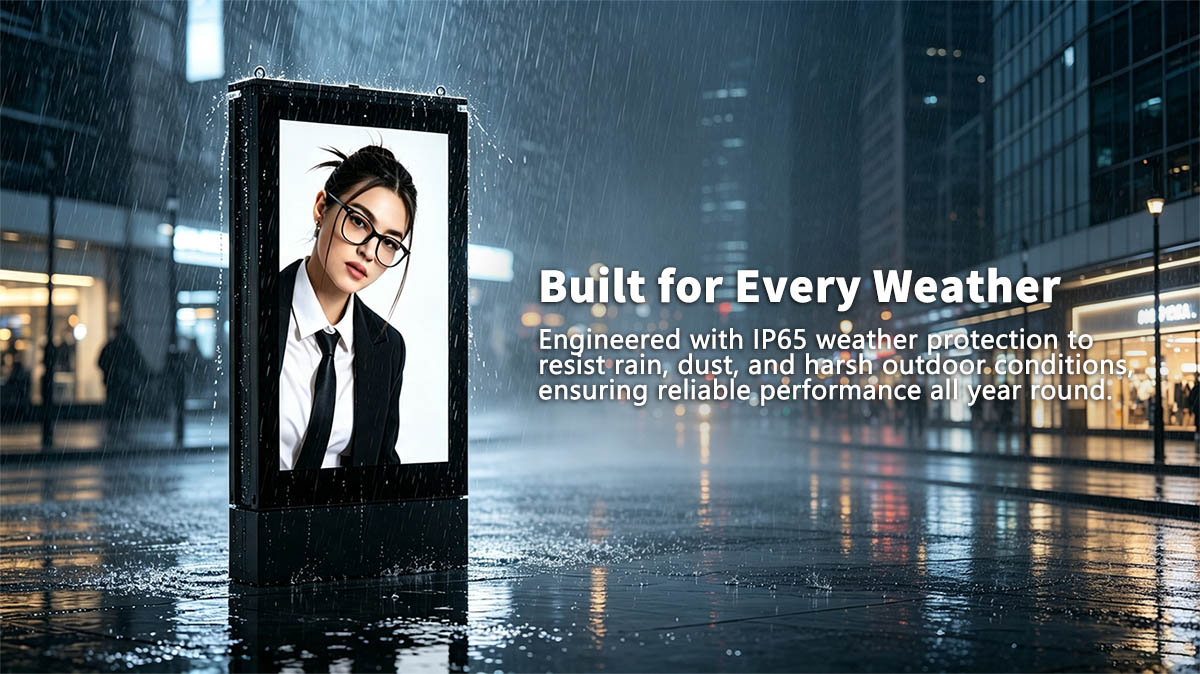 Weatherproof outdoor LCD display with IP65 protection against dust and water