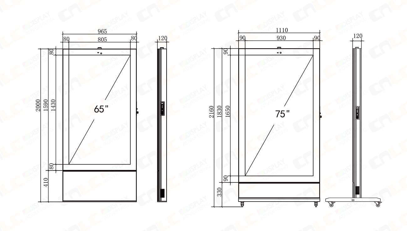 Flexible Installation Dimensions for Indoor LCD Digital Signage Dimension drawing of sunlight-readable indoor LCD signage