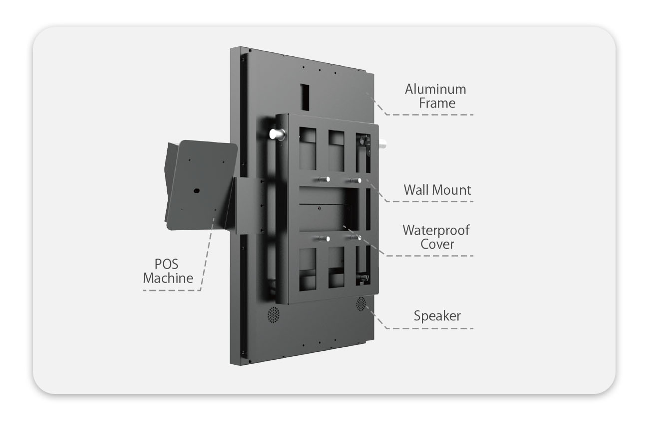 POS integrated kiosk, aluminum frame terminal, waterproof touch display, outdoor kiosk accessories