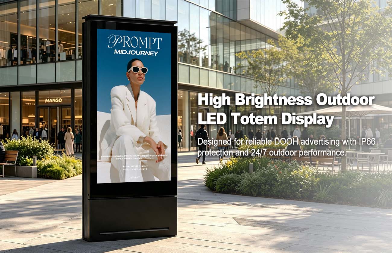 Outdoor LED Totem Display for High-Impact DOOH Advertising High-brightness outdoor LED totem display for DOOH advertising with IP65 weatherproof aluminum cabinet