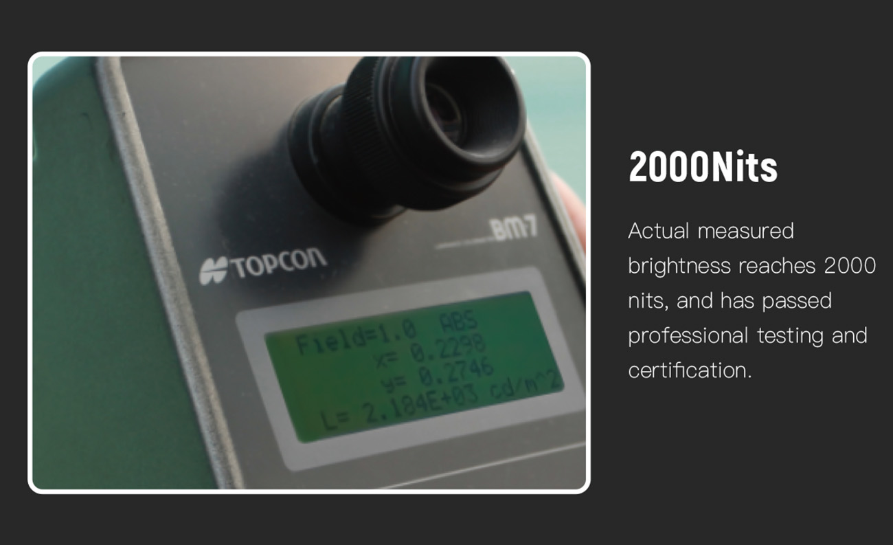 2000 Nits High Brightness Performance Testing 2000 nits display, brightness test, sunlight visible screen